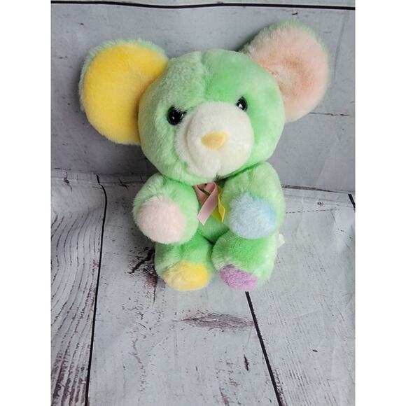 VTG 8" Mouse Plush Multi Color Ears Paws Pink Yellow Green Stuffed - Picture 1 of 9